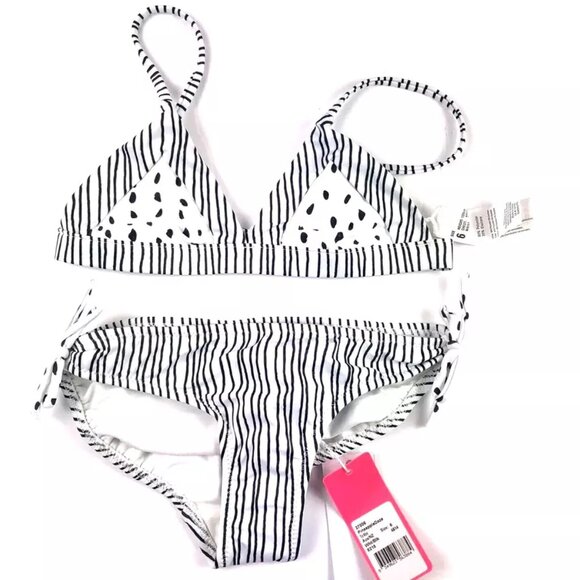 Seafolly Girl’s Tri Kini Black White Bikini Set Size 6